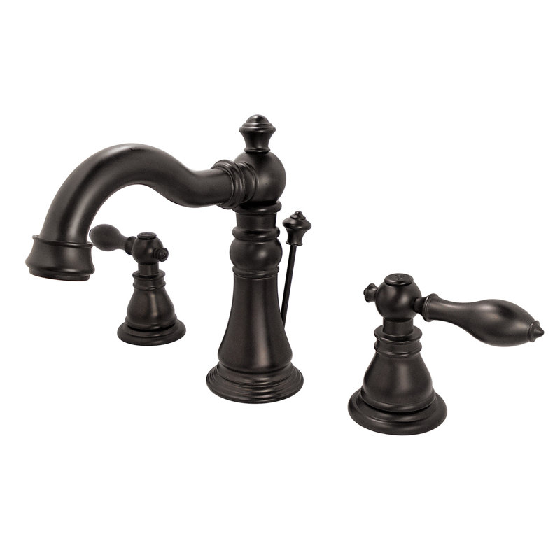 Kingston Brass American Classic Two-Handle 3-Hole Deck Mount Widespread Bathroom Faucet with Pop-Up Drain, Oil Rubbed Bronze