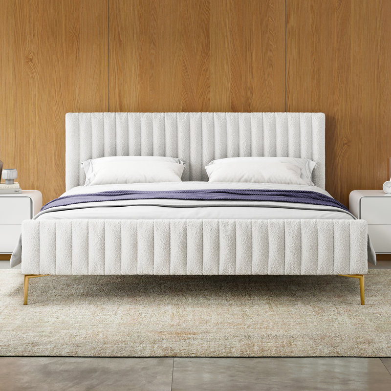 Julia Upholstered Platform Bed, White Boucle, King