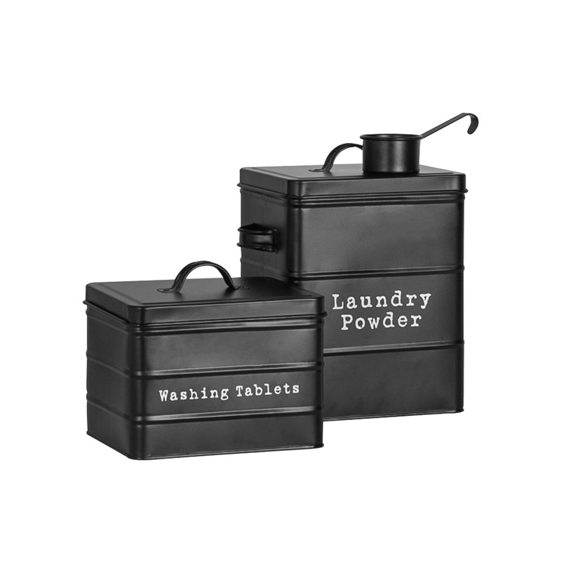 Harbour Housewares - 2 Piece Vintage Metal Utility Canisters Set, Black