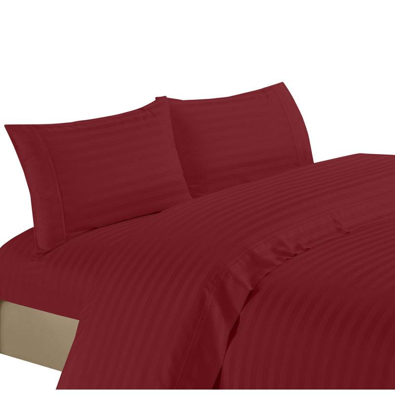 Ensemble de draps 100% satin de coton 1200 fils, Bourgogne, Ensemble de draps pour grand lit avec 2 taies d'or