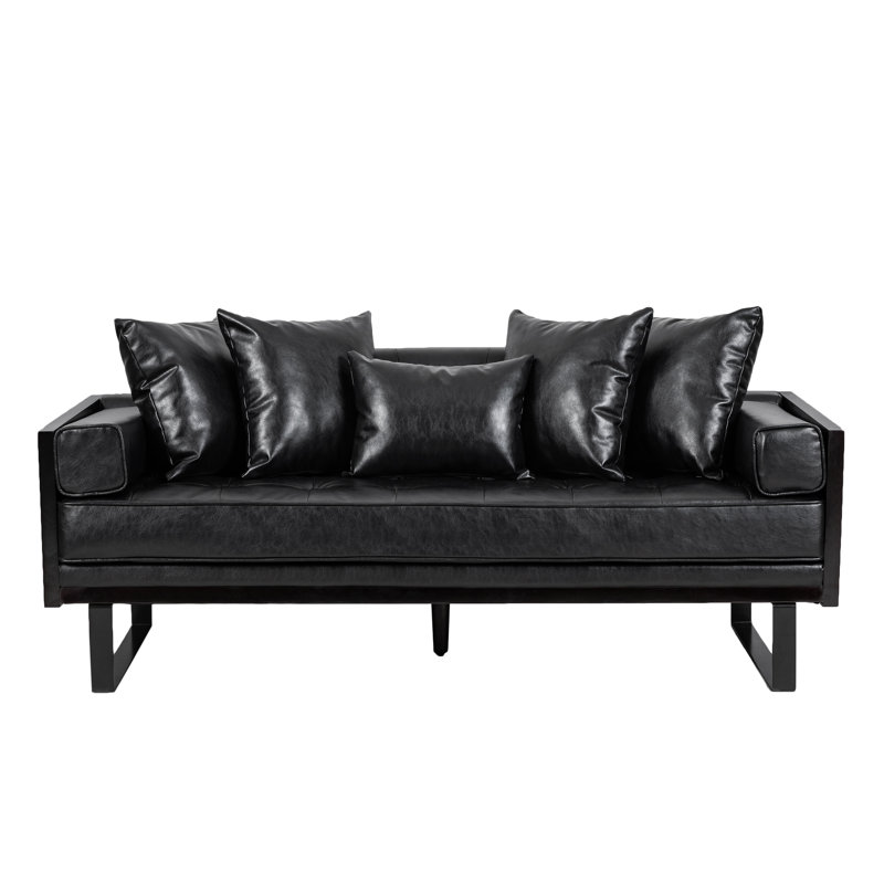 Square Arm Loveseat, Midnight Faux Leather