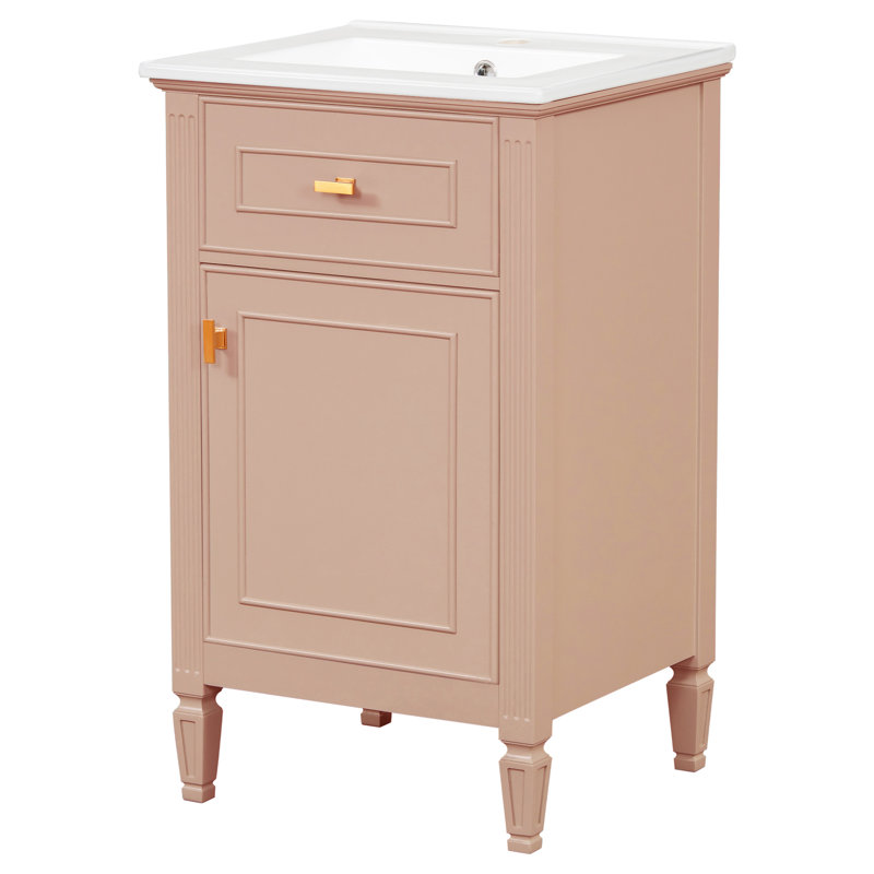 Meuble-lavabo simple 20 po avec comptoir en céramique, Rose