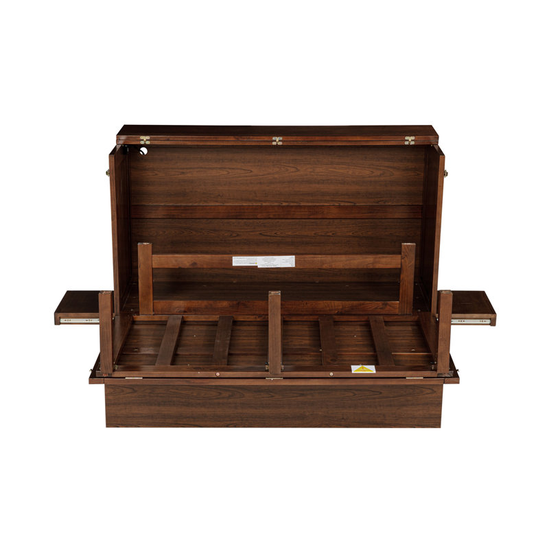Lit escamotable Benoît avec port USB et tablettes amovibles de chaque côté, Noyer, Grand
