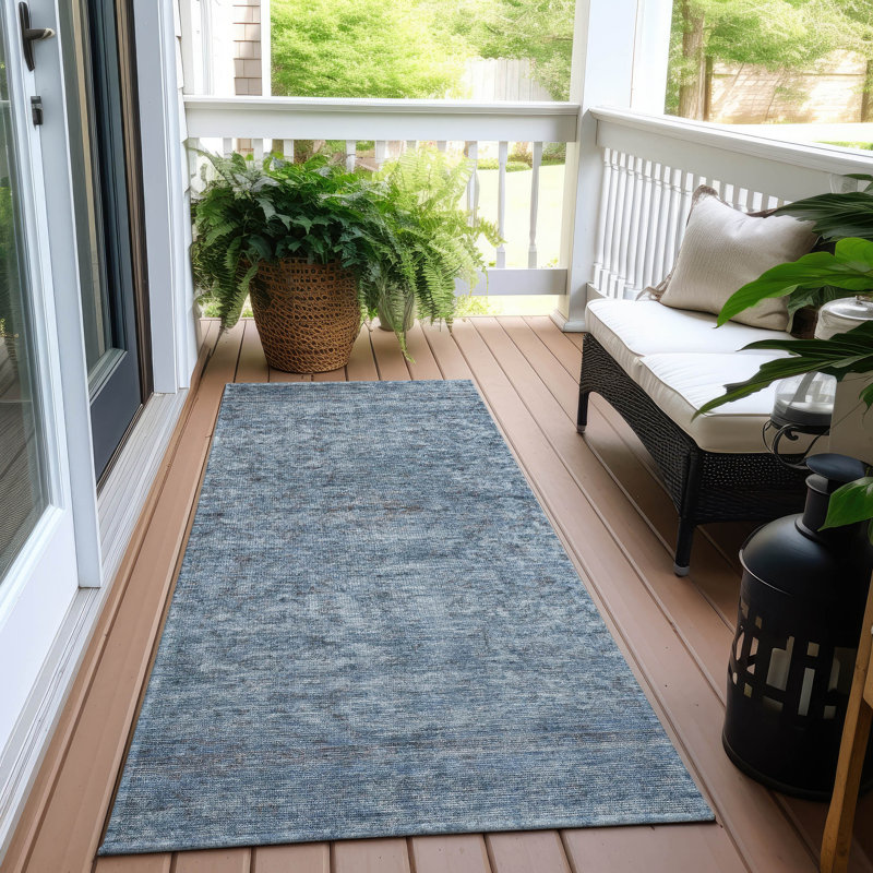 Tapis bleu intérieur / extérieur lavable à la machine Claudian ACN1645, Tapis de couloir 2 pi 3 po x 7 pi 6 po