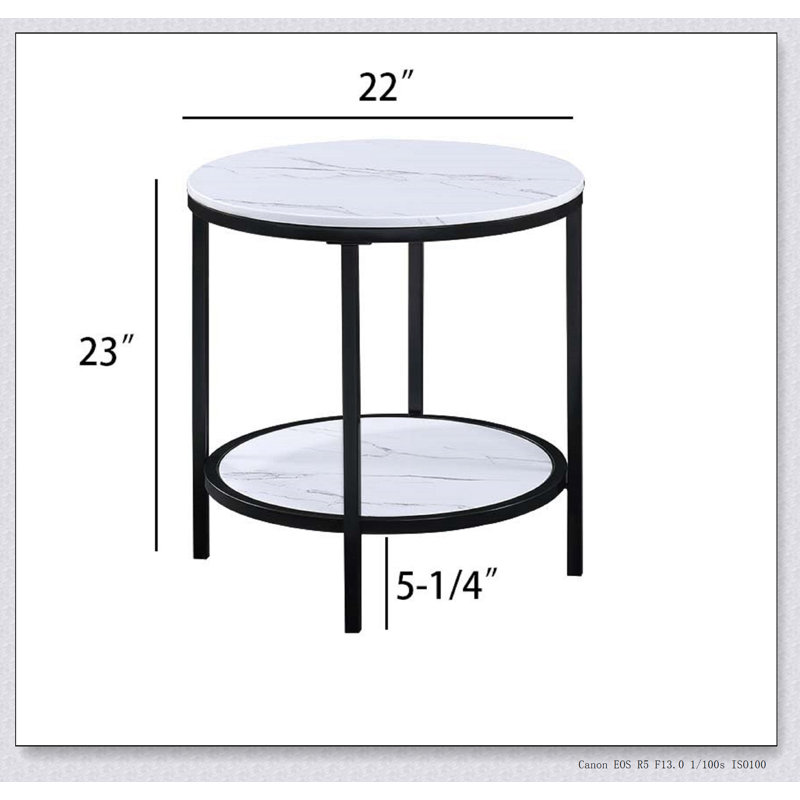 Table de bout ronde moderne en faux marbre avec plateau de rangement 1pc