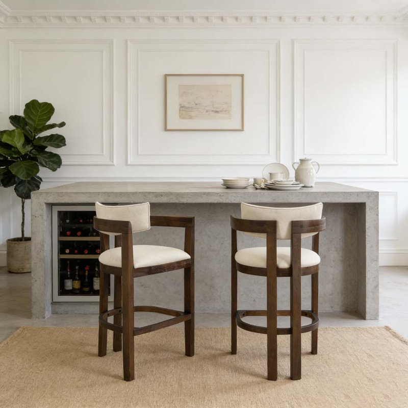 Tabouret 30 "avec cadre en bois et tabouret rembourré, Beige, noyer