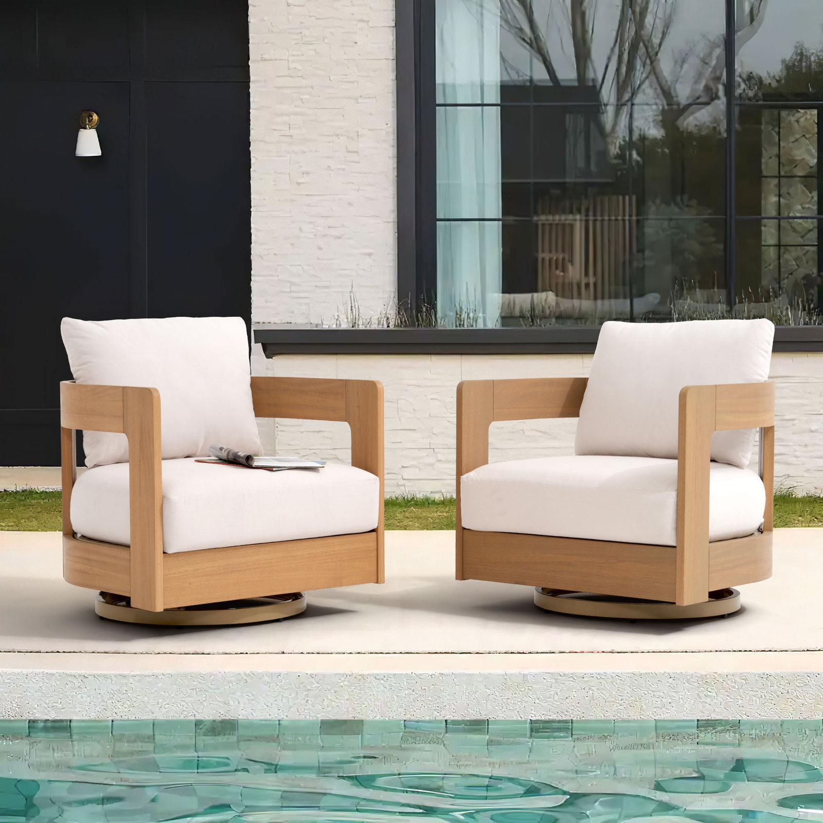 Frances Eucalyptus Swivel Patio Lounge Chair, White