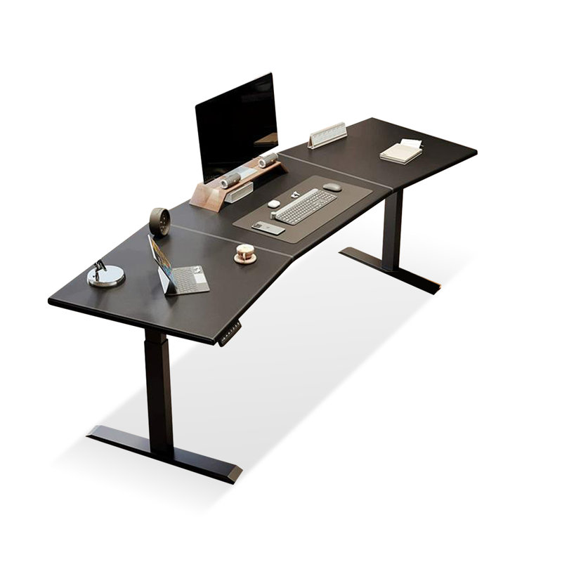 Black Curved Hight adjustable Solid Wood desk, 51.18" H x 62.99" W x 27.56" D