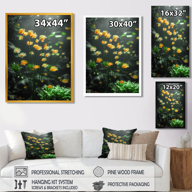 Aquariums - Aquariums muraux jaunes et verts, H 12 po x l 20 po, Cadre simple blanc, bois massif