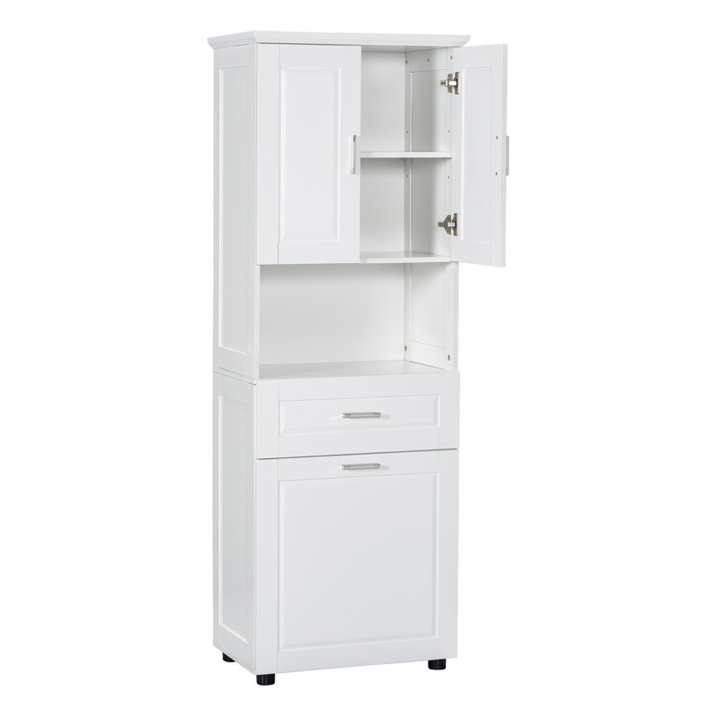Tall Bathroom Cabinet With Laundry Basket, Large Storage Space Tilt-Out Laundry Hamper And Upper Storage Cabinet, White