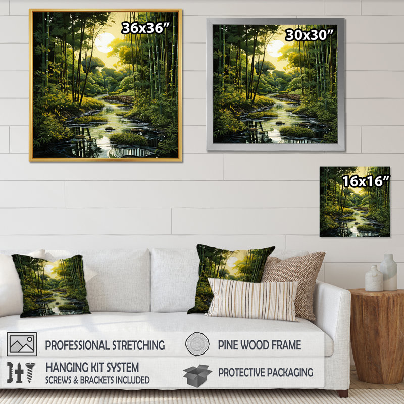 «Asian Art Bamboo Whisper II», reproduction sur toile tendue, H 30 po x l 30 po, Cadre flottant doré