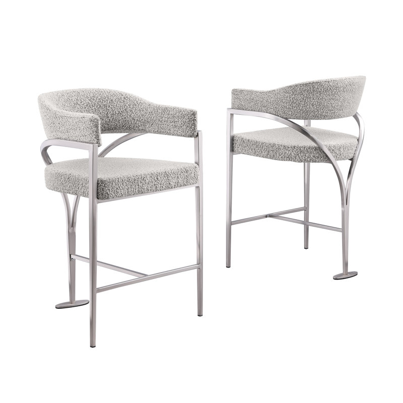 Chaises Boucle Counterheight avec structure en chrome mat, Siège gris riche / cadre argenté