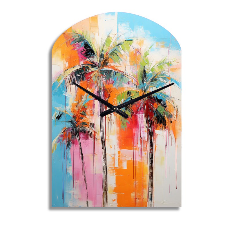 Palm Trees Palm V - Arch Shape Large Palms & Palm Trees 3D Wall Clock, Grand