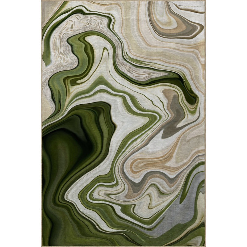 Tapis décoratif vert et beige, Rectangle 4 pi 11,06 po x 7 pi 6,55 po