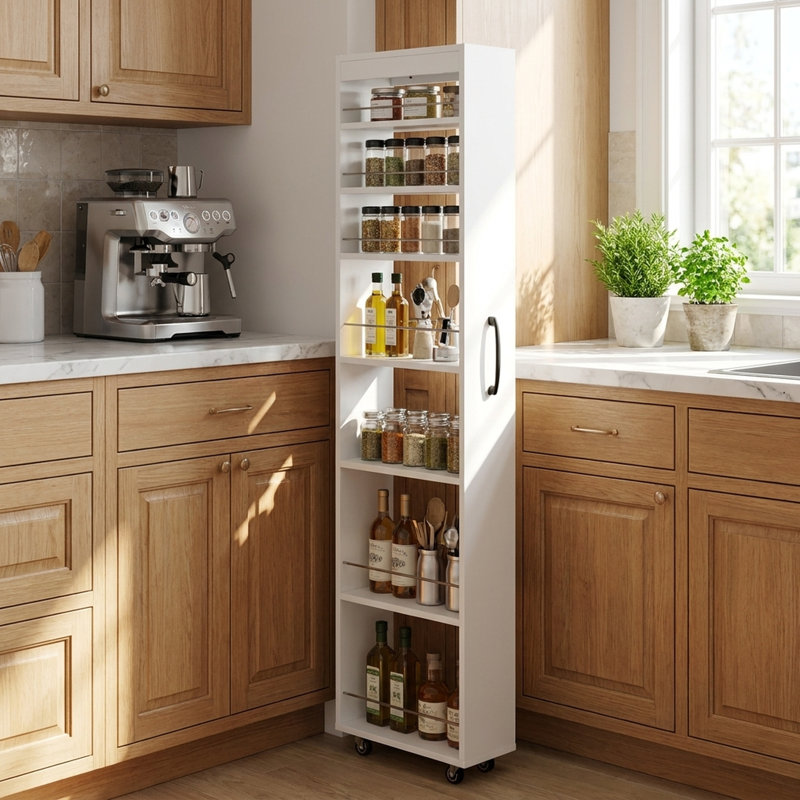 7-tier Slim Rolling Storage Cart – Mobile Pull-out Organizer For Kitchen, Pantry & Narrow Spaces, White