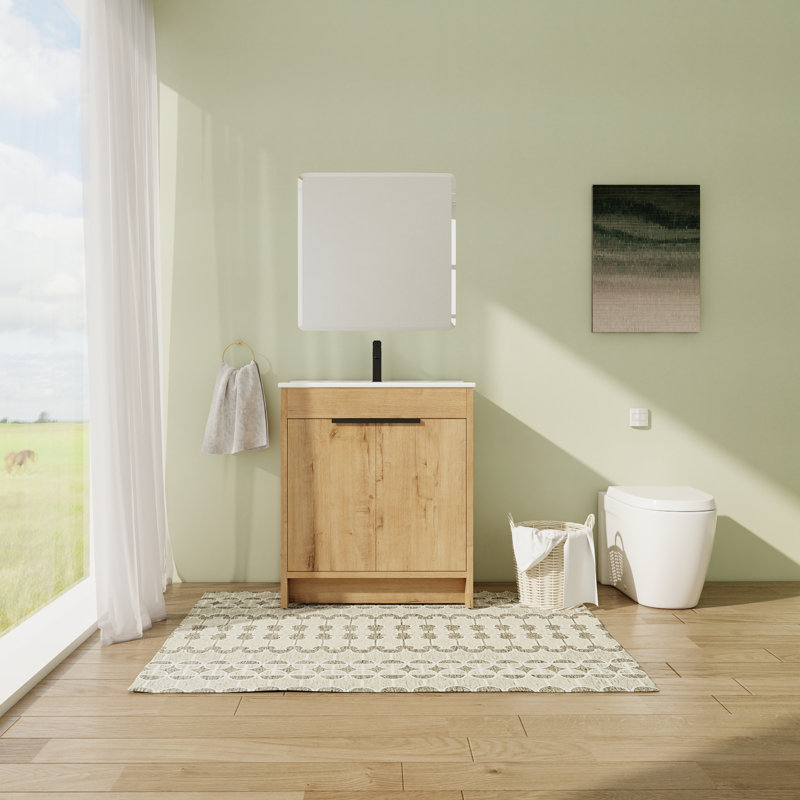 Meuble-lavabo sur pied simple en céramique avec plateau en céramique 30,07 po Cottam