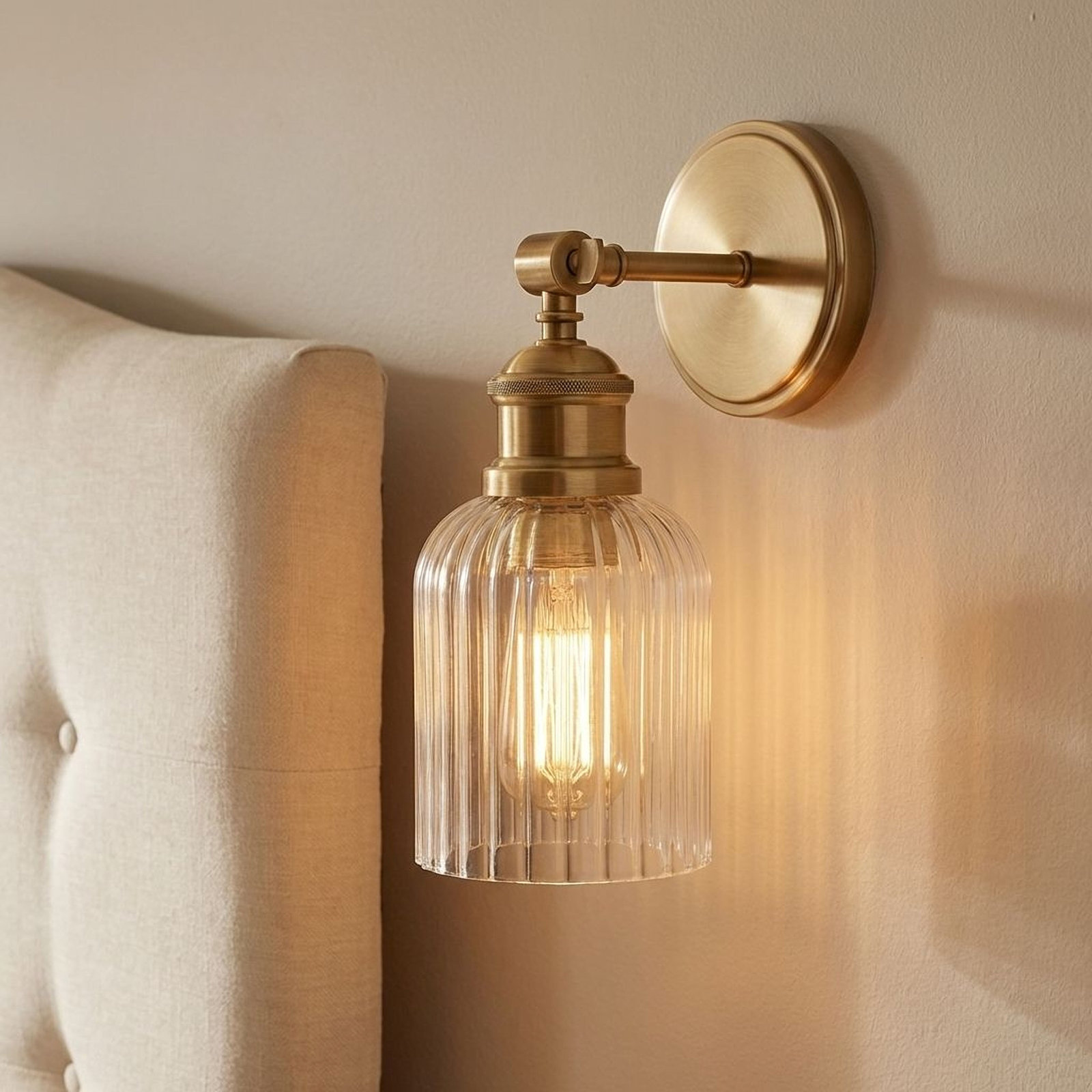 Ria Single Light Dimmable Armed Sconce, Brass