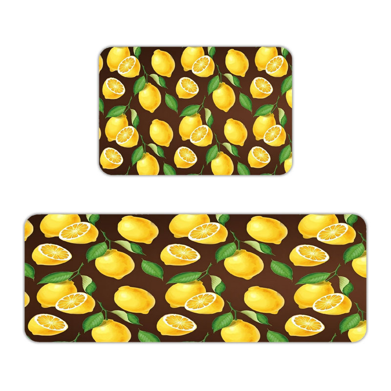 Ensemble de 2 tapis de cuisine à imprimé citron, salle à manger de cuisine, brun