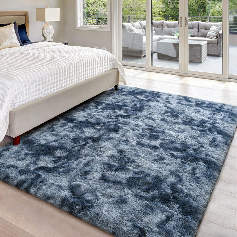 Tapis bleu à poils longs Shahen, Bleu clair, Rectangle 2 pi 11 po x 5 pi