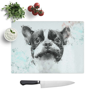 Glass French Bulldog Dog in Abstract Chopping Board