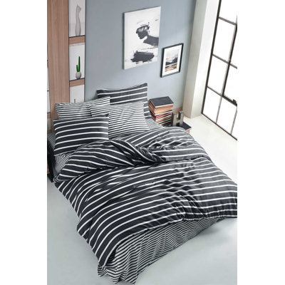 Ensemble de housse de couette 100% coton brun / blanc 3 pièces Djordi