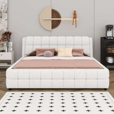 King Size Bed Frame Platform Bed With Upholstered Headboard, Wooden Slats Support, No Box Spring Needed by Latitude Run