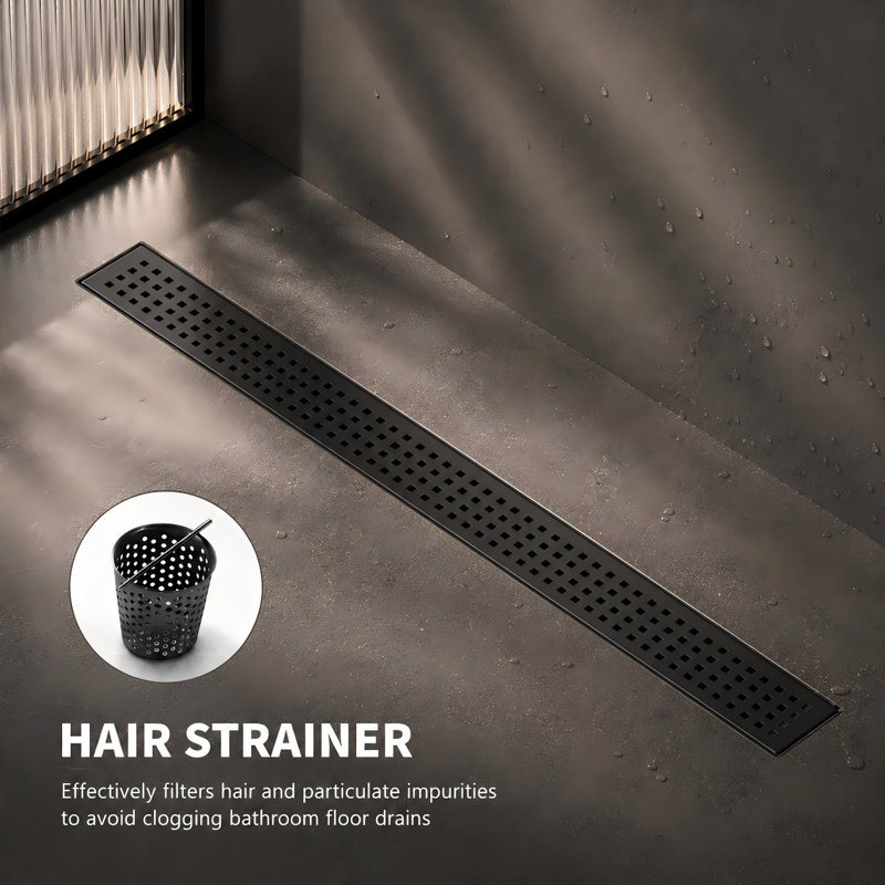 FirmBase 32" Matte Black linear grid drain, Matte Black