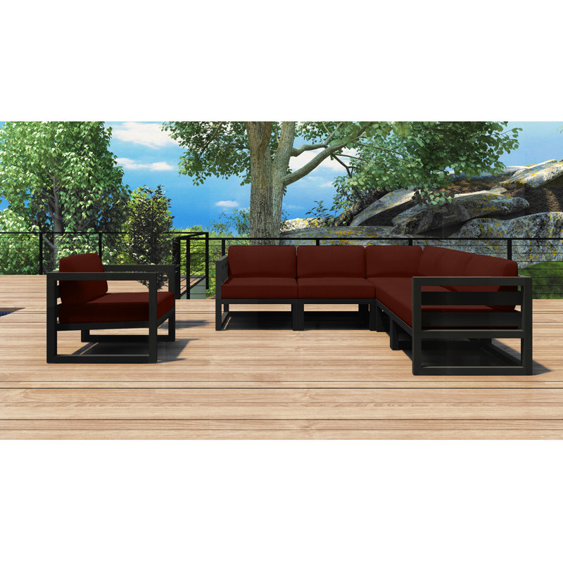 Avion 6 Piece Sectional Set - Black, Slate, Canvas Henna Sunbrella® Canvas