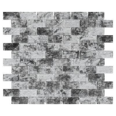 Simeon Baruq Blue 1-in. X 2-in Brick Joint Concrete Look Glass Wall Mosaic Tile