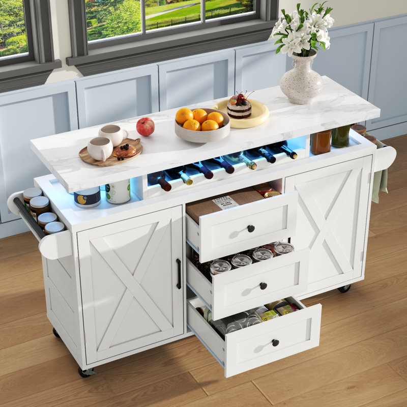 Îlot de cuisine 55 "avec 3 tiroirs et support à vin