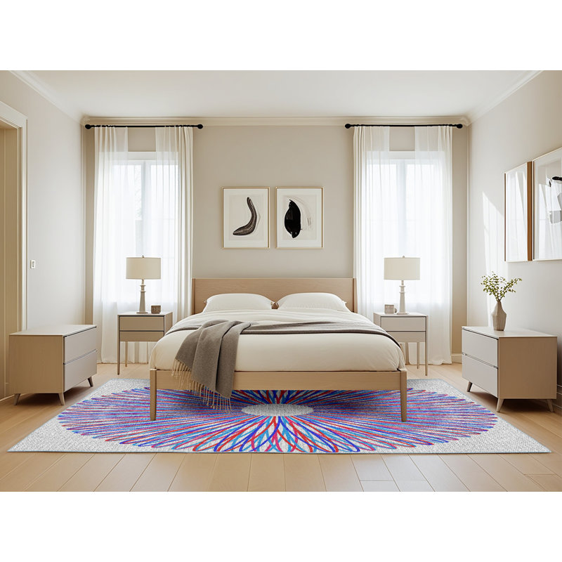 Tapis bleu/rouge à motifs, Rectangle 5 pi x 8 pi
