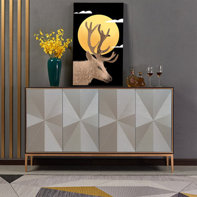 Mid-Century Modern Silver Solid Wood Accent Cabinet