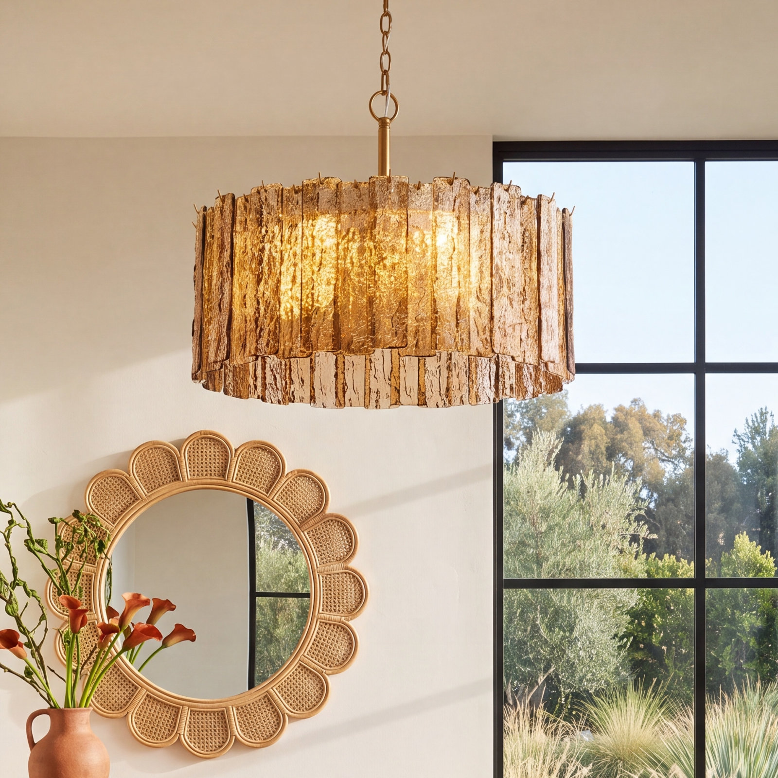 Mesmer 8-Light Hammered Amber Glass Chandelier