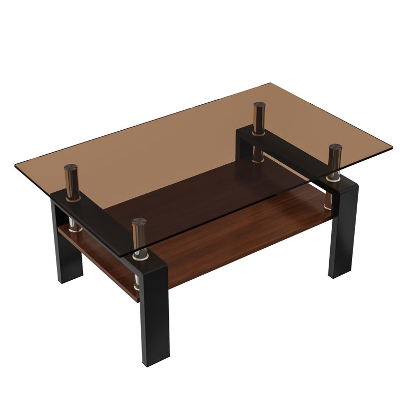 Table basse rectangulaire, plateau en verre trempé avec panneau de fibres à densité moyenne, table moderne pour le salon, verre