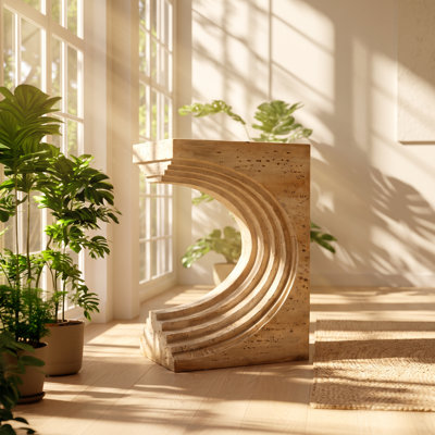 Evergreen Decor 16.3" W x 12.2" D x 22.6" H Magnesium Oxide Faux Travertine Arched Side Table