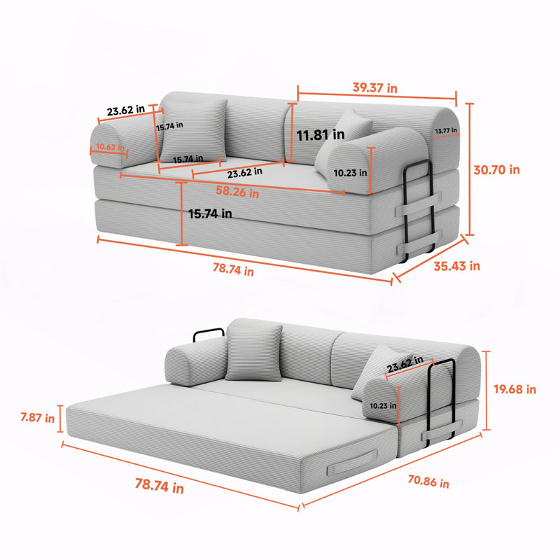 Canapé-lit convertible, sofa de sol pour salon et chambre, Orange Fabric