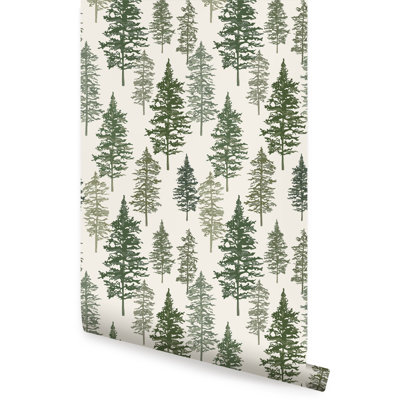 Cleres Illustrated Evergreen Forest Smooth Peel and Stick Wallpaper Tile