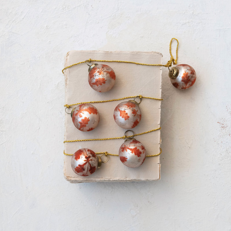 Etched Mercury Glass Ball Ornament Garland With Gold Cord