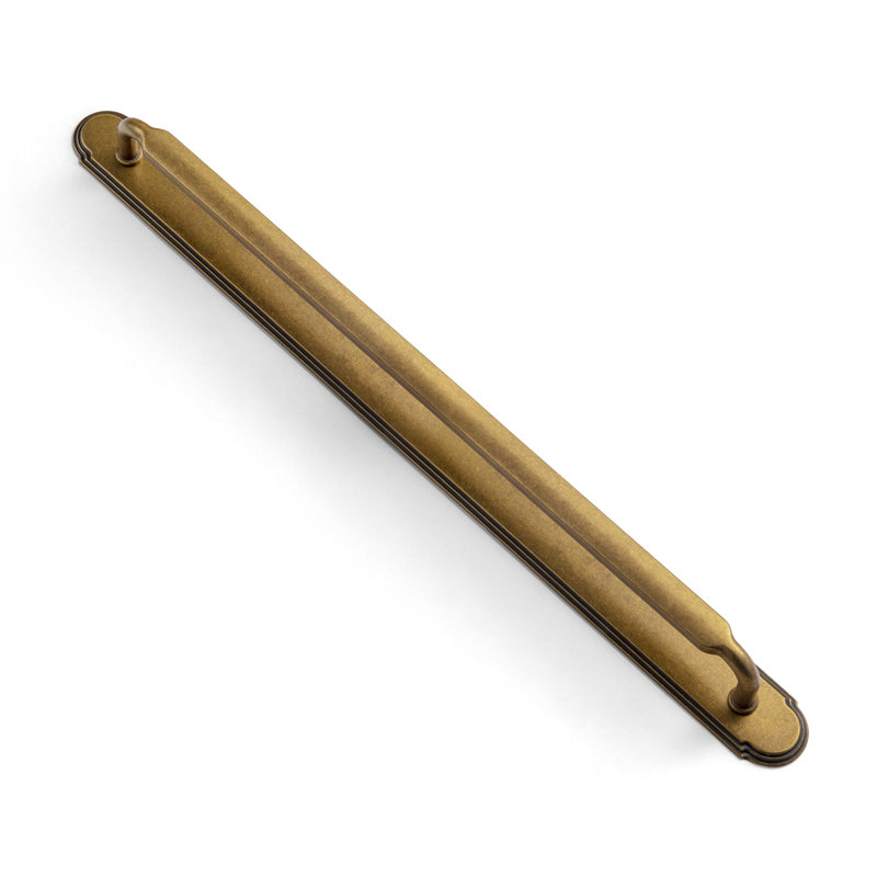 Poignée barre 7 3/5 po centre à centre avec contre-plaque - laiton antique, 7 3/5", Laiton antique