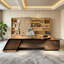 Bureau de direction en bois massif noyer noir clair de style zen clair avec tiroirs de rangement multifonctionnels et classeur combiné-129597167
