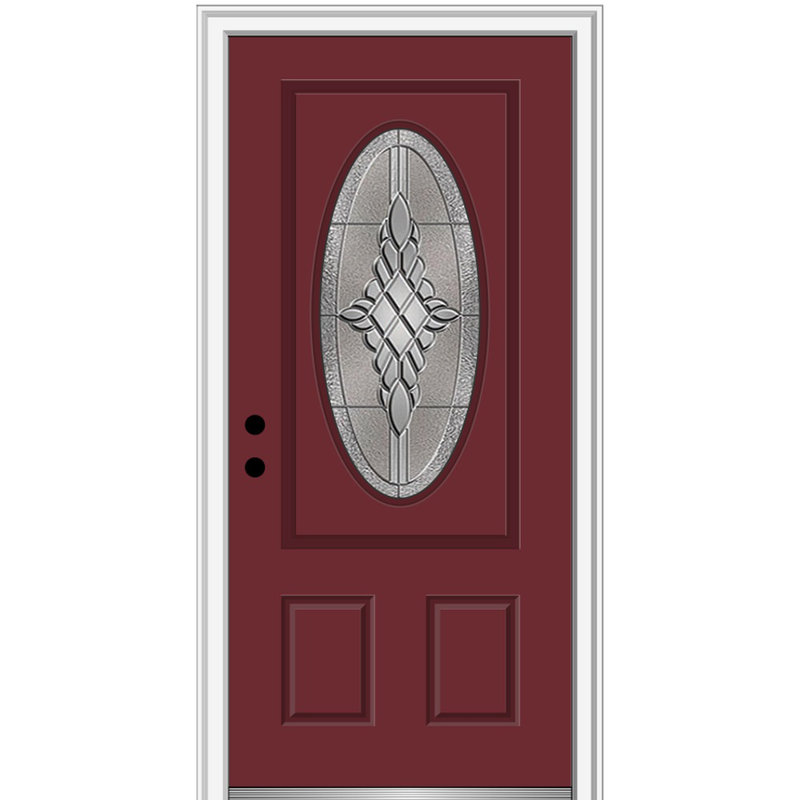 Petite porte d'entrée pré-suspendue ovale en fibre de verre 2 panneaux Grace Grace, Ouverture à droite, Vert forêt