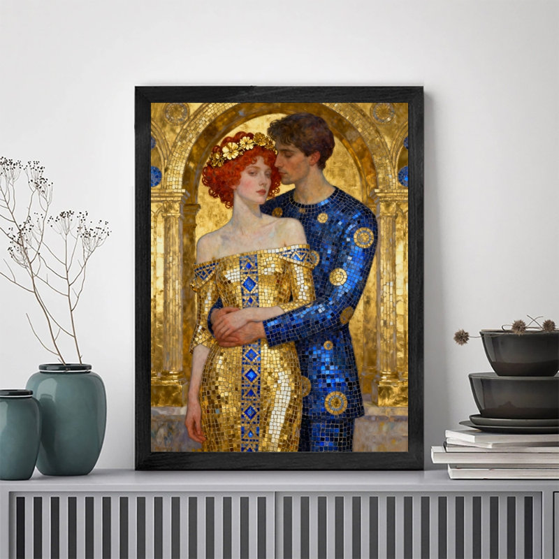 «Black Kissing Vintage», art mural de style mosaïque, impressions encadrées, H 17 po x l 13 po