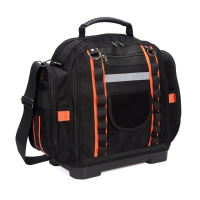 40cm Heavy Duty Tool Bag with Removable Cases – 2-Layer Polyester Tool Tote with Waterproof Rubber Base, Black with Red Accents – Professional Tool Organizer for Hand Tools