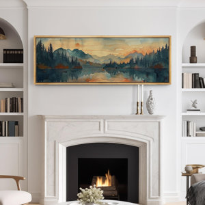 Abstract Landscape "Orange Green Peaceful Lake Forest Nature Extra Large Artwork Framed Wall Picture 30" H x 60" W