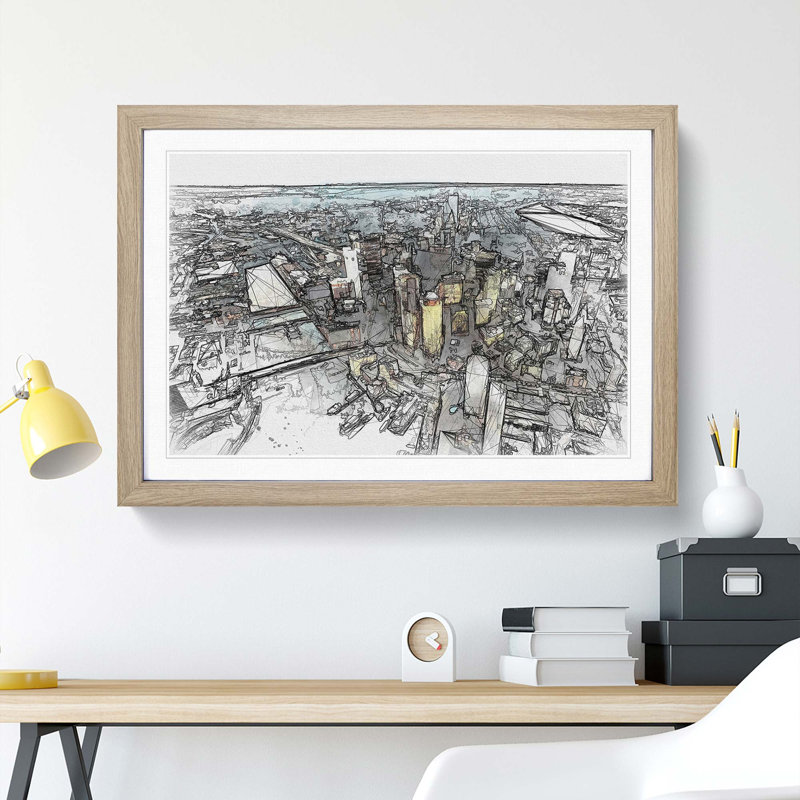 Boston Massachusetts in Abstract - Picture Frame Graphic Art Print, 62cm H x 87cm W x 2cm D, Oak Framed