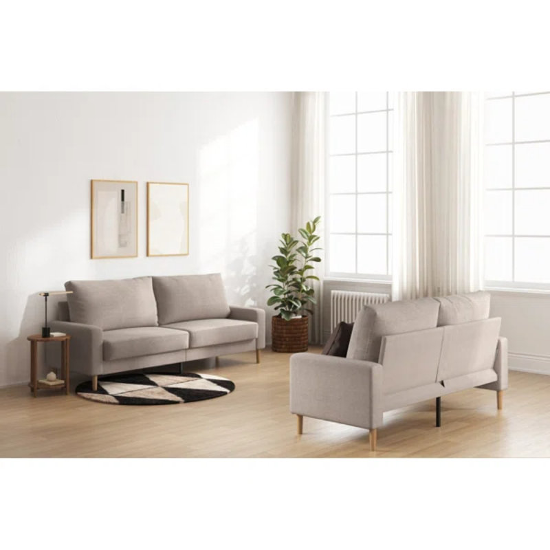 Canapé moderne rembourré à accoudoirs carrés 76,7 po Brinnlee, Polyester beige, H 33,1 po x l 76,38 po x P 31,9 po