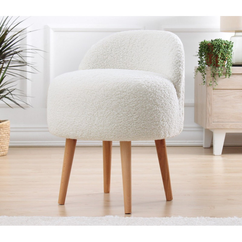 Bohemian Faux Fur Pouffe with Wooden Legs, 18.1 x 25.2 x 18.1 inches | 100% Eco-Friendly Faux Fur, 35 DNS Orthopedic Sponge | Modern Scandinavian Design, Perfect for Stylish Living Rooms & Cozy Spaces