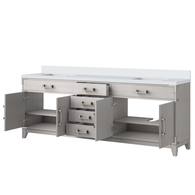 Ensemble de meuble-lavabo autoportant avec robinet et miroirs, Gris