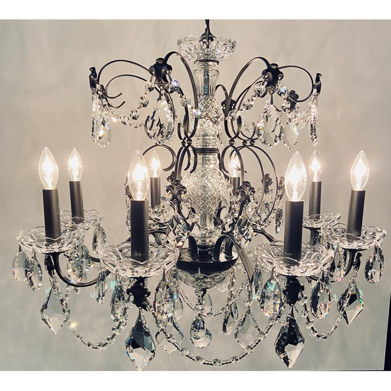 Century 8 - Light Candle Style Crystal Chandelier, Wet Black, Heritage Handcut Crystal Clear