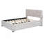 Lit plateforme double tapissier pleine grandeur avec tête de lit à motif brique et lit gigogne simple, tissu en lin-1875797643